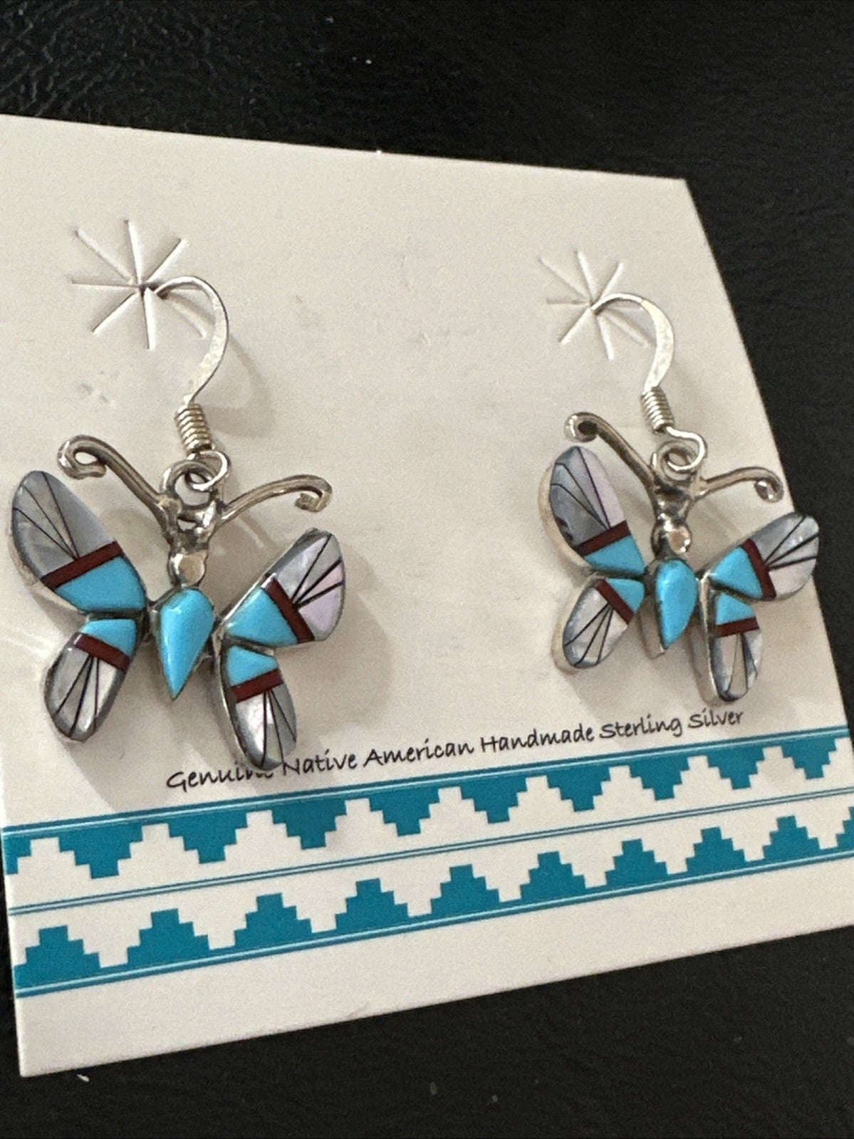 Butterfly Multicolor Turquoise MOP Inlay Sterling Silver Earrings 19816