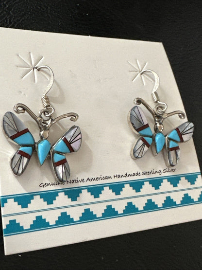 Butterfly Multicolor Turquoise MOP Inlay Sterling Silver Earrings 19816