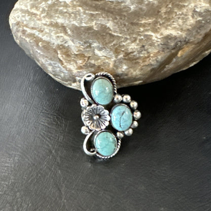 Yazzie Ring Green Turquoise Navajo Sterling Silver Cluster Size 8.5 19235