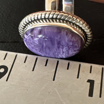 Womens Purple Charoite Navajo Sterling Silver Oval Ring Adjustable Size 9 17247