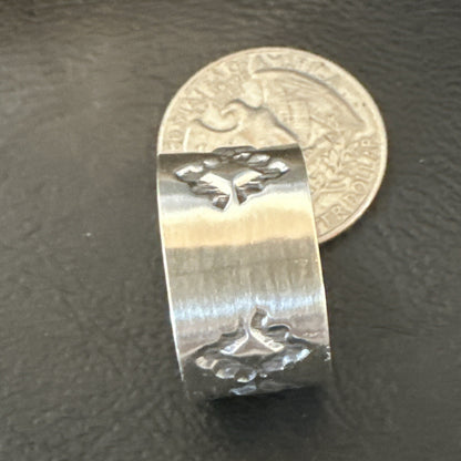 Mens Women Wedding Wide Band Navajo Stamped Sterling Silver Ring Size 9.5 17994
