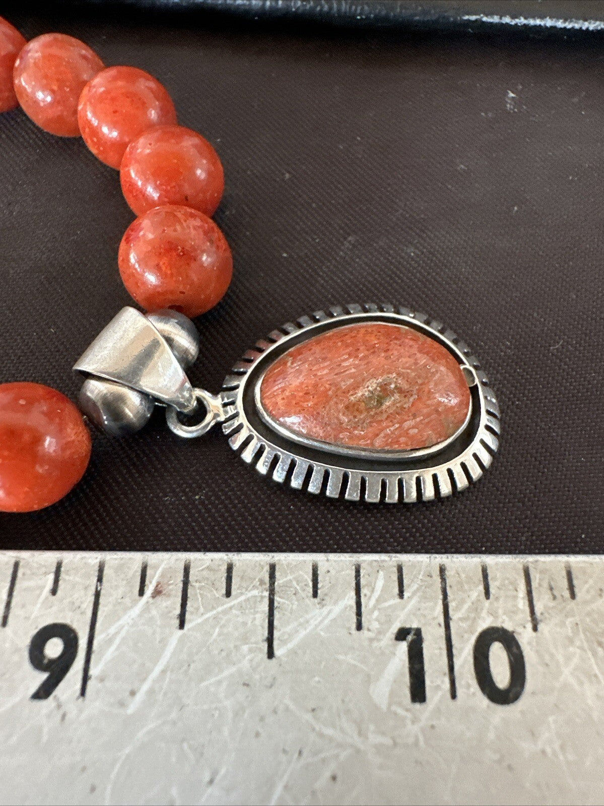 Navajo Apple Sponge Coral Sterling Silver Necklace Pendant 20” 18329
