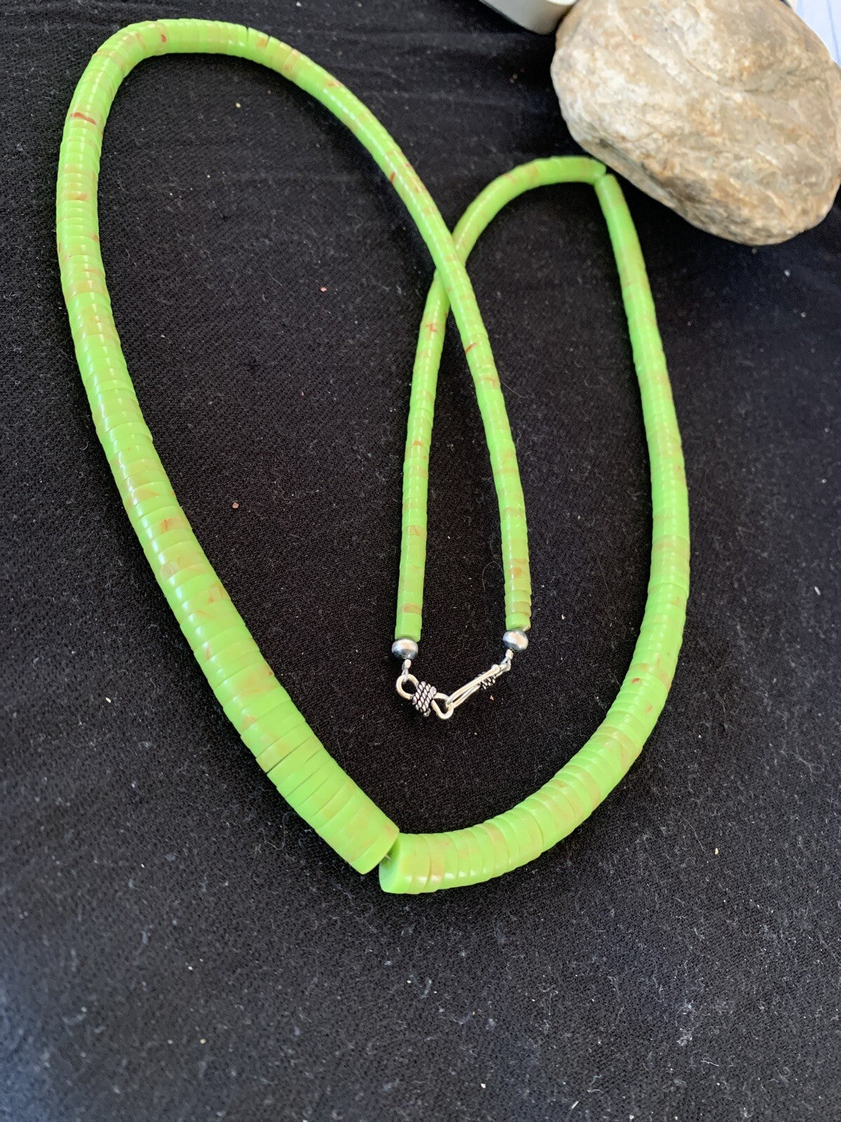 Green Gaspeite Stabilized Navajo Sterling Silver Necklace 00214