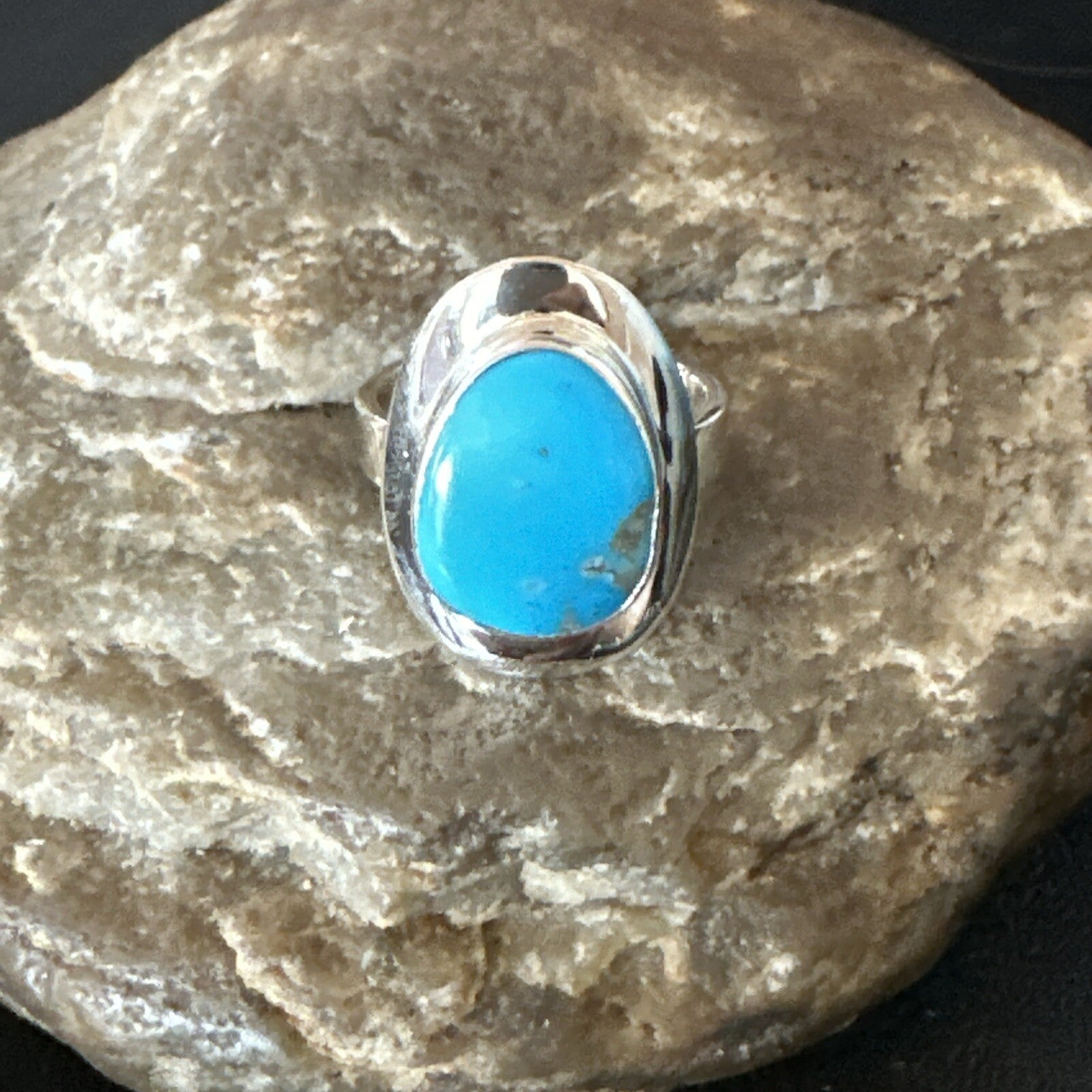 Southwestern Sterling Silver Blue Kingman Turquoise Ring Size 7 18511