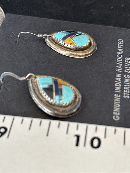 MultiColor Navajo Turquoise Spiny Oyster Inlay Sterling Silver Earrings 1" 14764