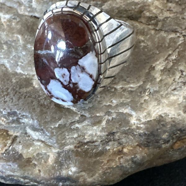 Men's Wild Horse Turquoise Southwestern Ring Size 10.5 | Sterling Silver | Authentic Native American Handmade | 17794