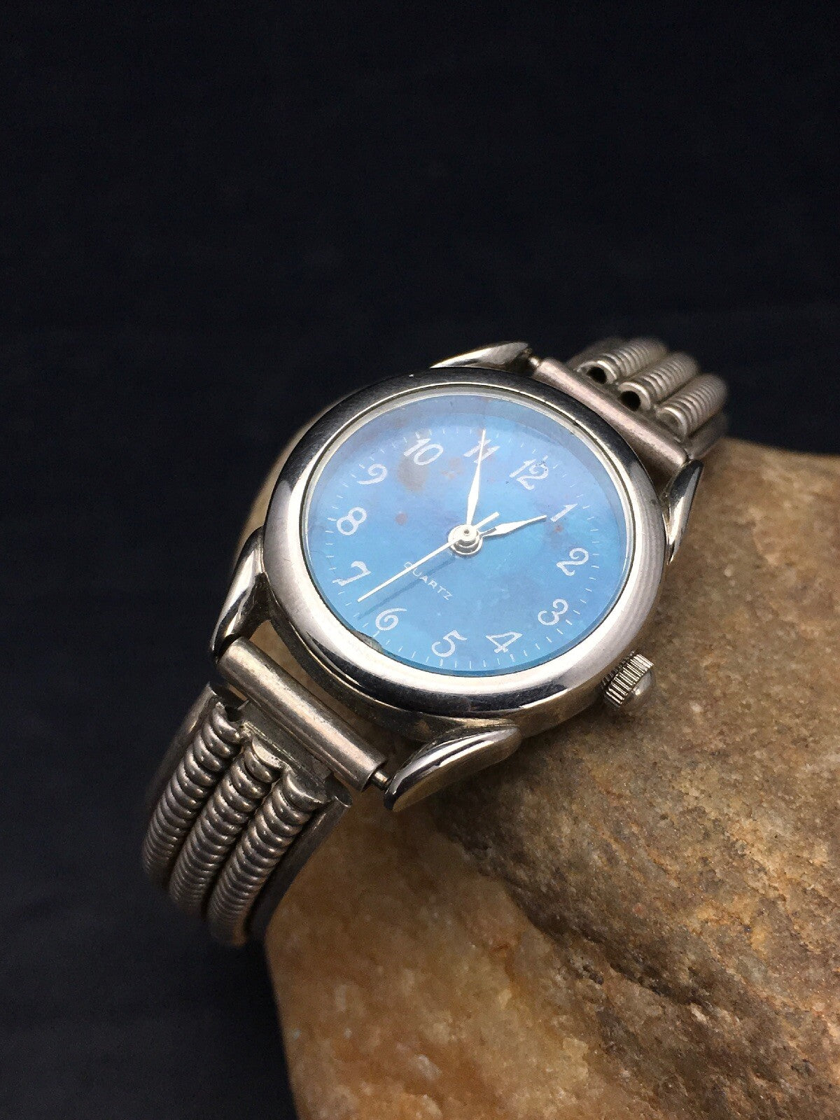 Blue Dial Watch Head Sterling Silver Navajo Alloy Watch Tips 2703