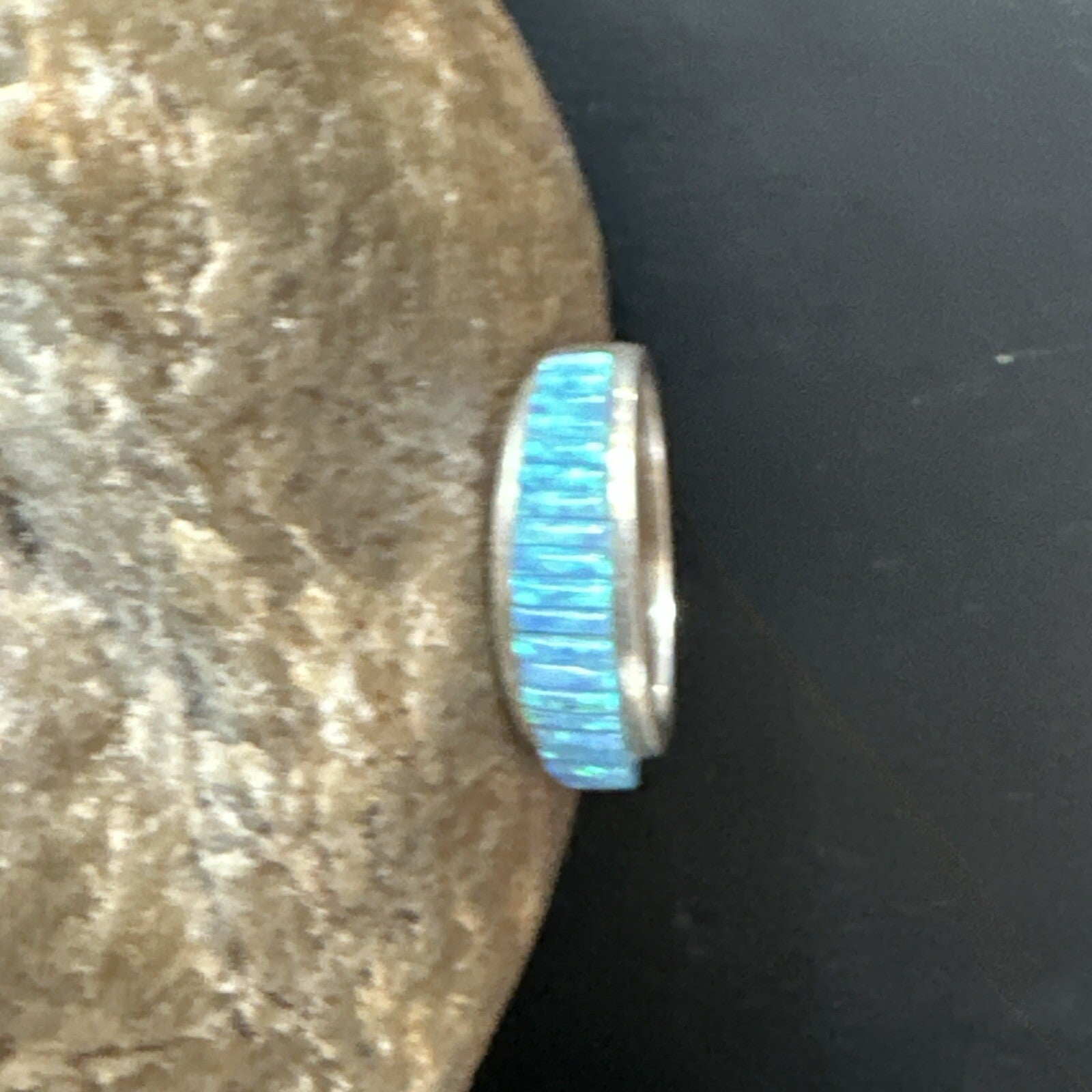 Blue Opal Navajo Sterling Silver Band Inlay Ring Size7 18800