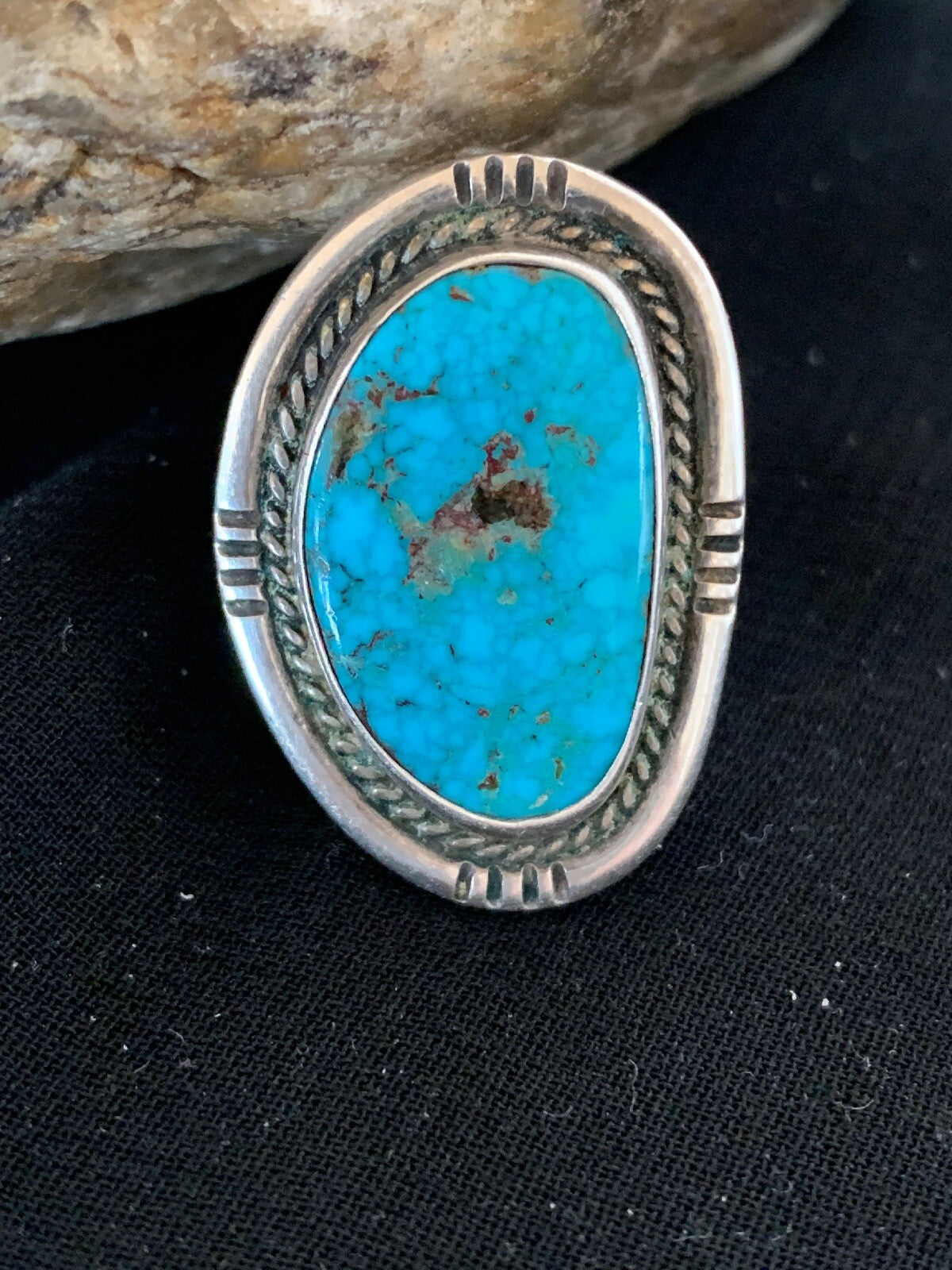 Native Kingman Turquoise Navajo Sterling Silver Old Pawn Ring Sz 4.5 4020