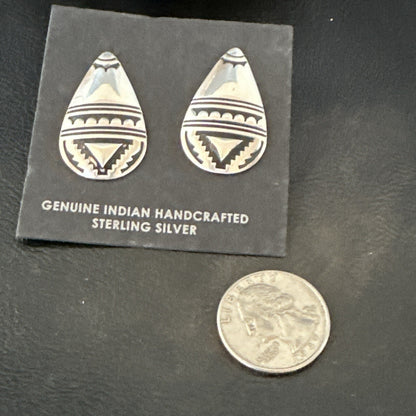 Old Pawn Navajo Stamped Sterling Silver Stamped Handmade Earrings 18174