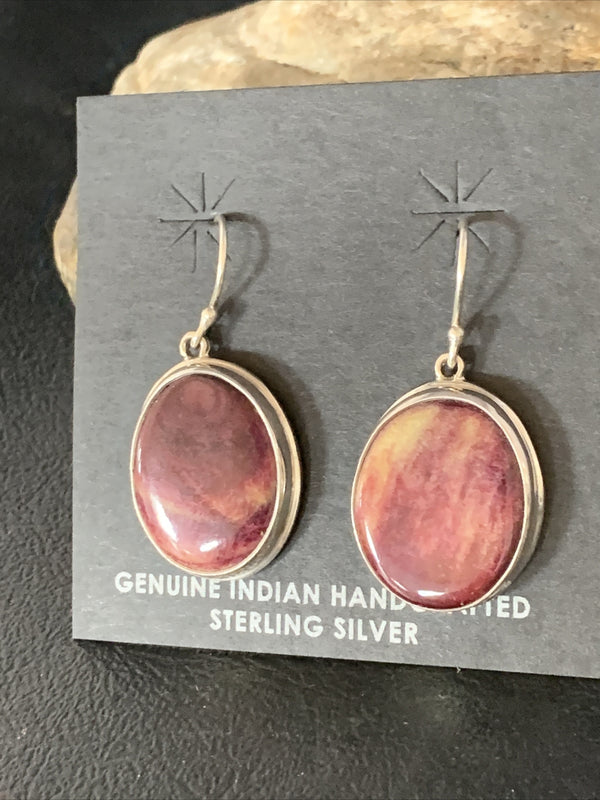 Purple Spiny Oyster Navajo Dangle Earrings 1" | Sterling Silver | Authentic Native American Handmade | 13786