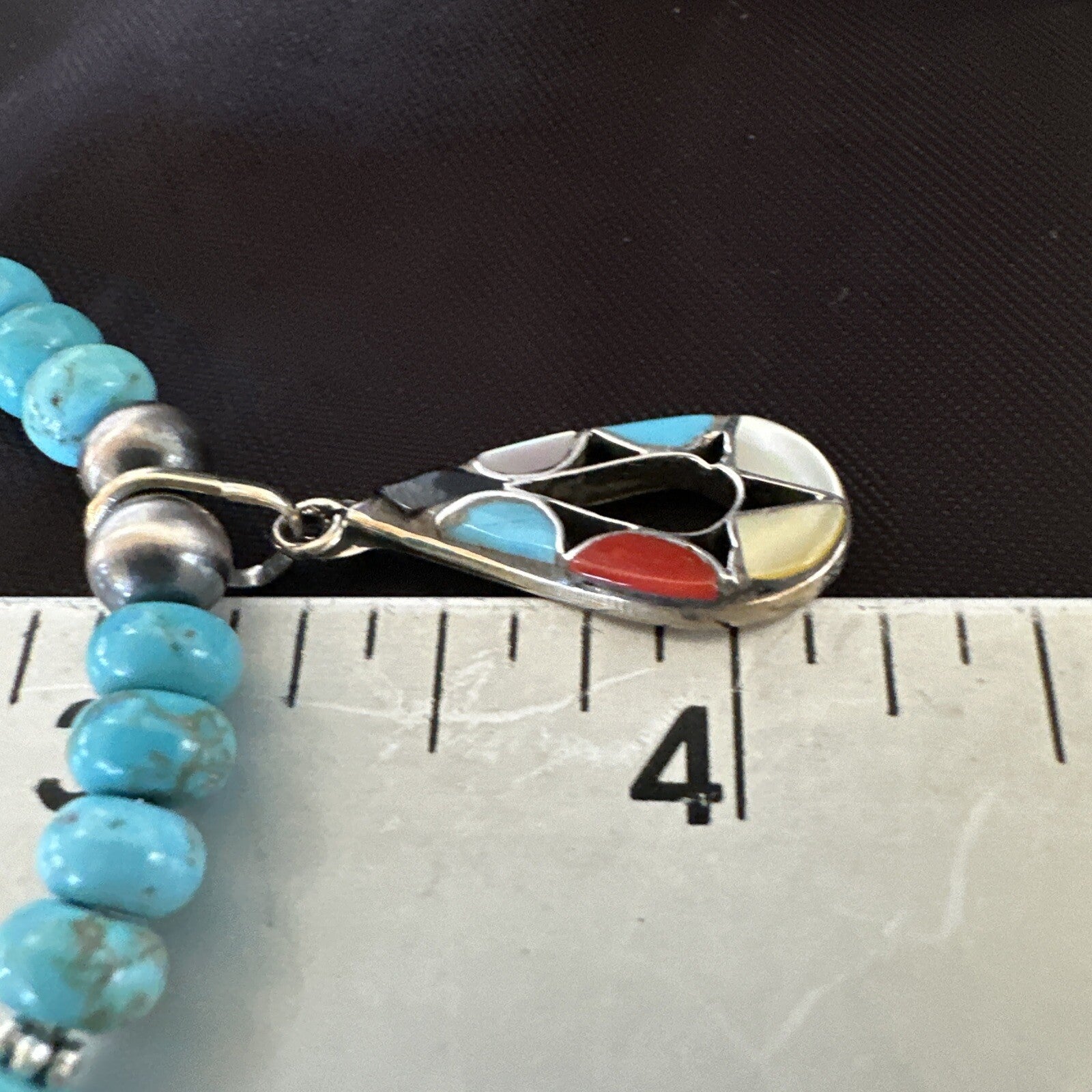 Zuni Turquoise Pink MOP Inlay Pendant 2Sided Necklace Sterling Silver 18062
