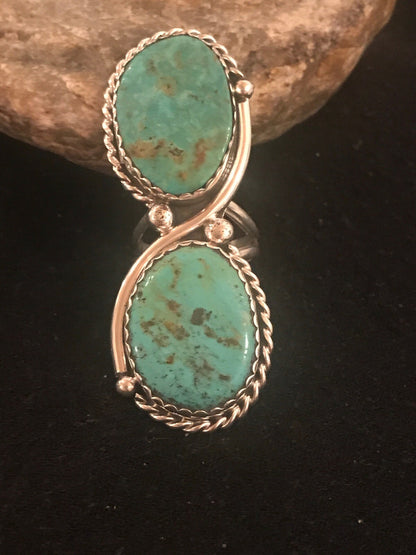 Apache Turquoise Navajo Sterling Silver Ring Size 9 02890