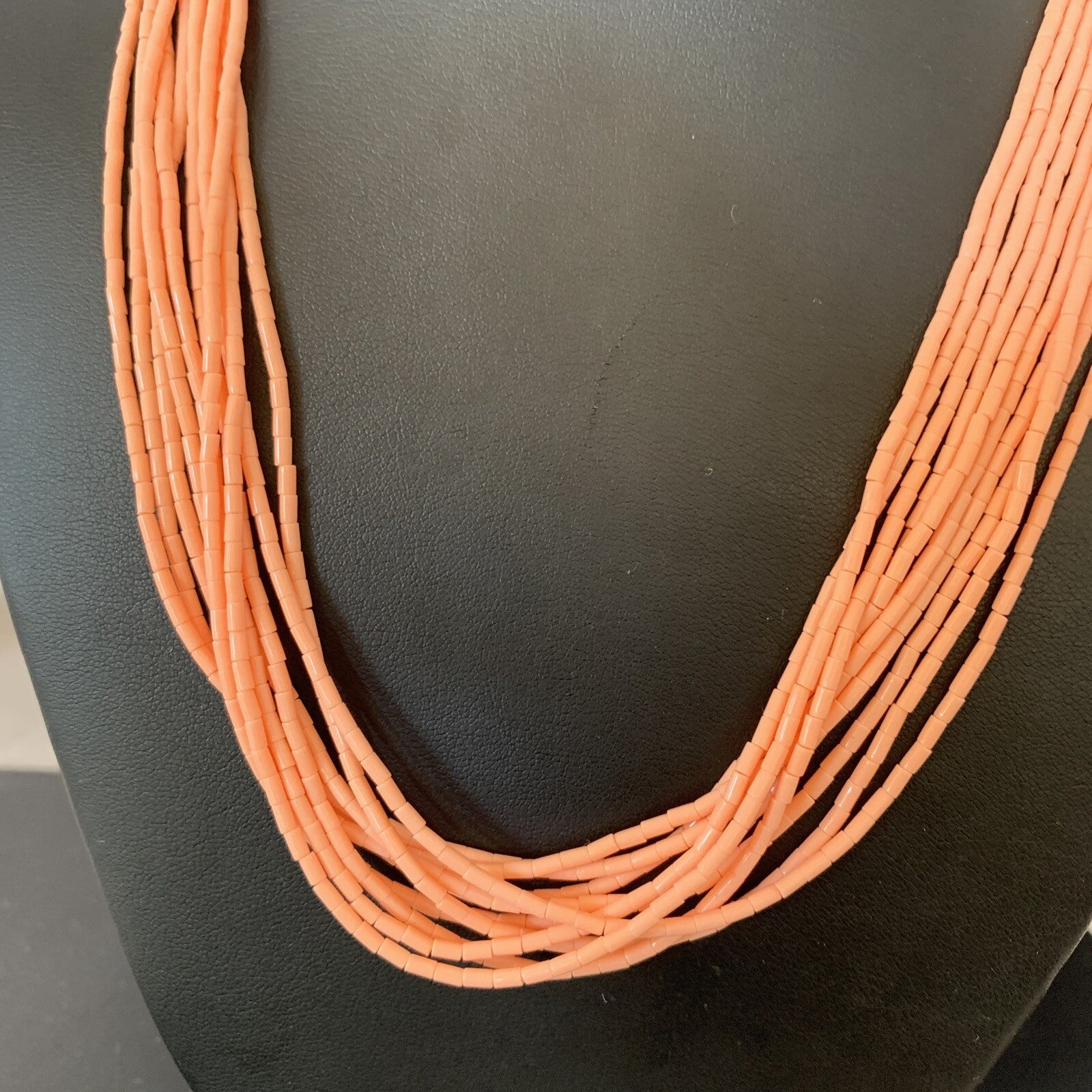Peach Coral Stabilized Bead 10 Strands Navajo Sterling Silver Necklace 02210