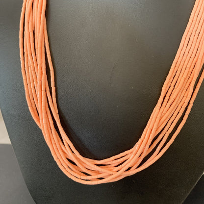 Peach Coral Stabilized Bead 10 Strands Navajo Sterling Silver Necklace 02210