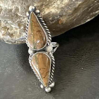 Navajo Sterling Silver Ribbon Boulder Turquoise Ring Size 7.5 18613