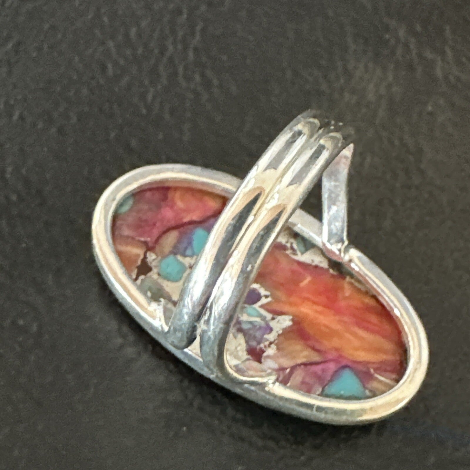 Blue Turquoise Spiny Oyster Southwestern Sterling Silver Ring Size 6 18514