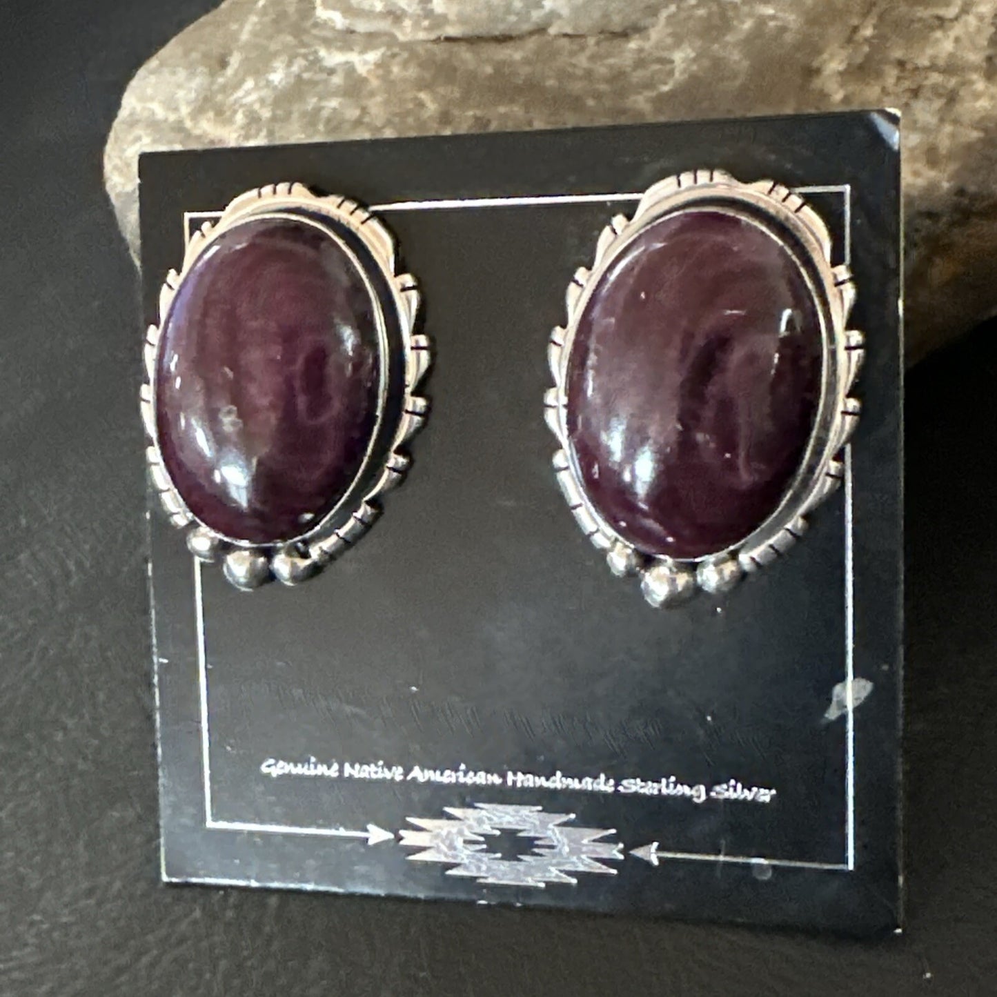 Purple Spiny Oyster Navajo Sterling Silver Stud Post Earrings 1" 18740