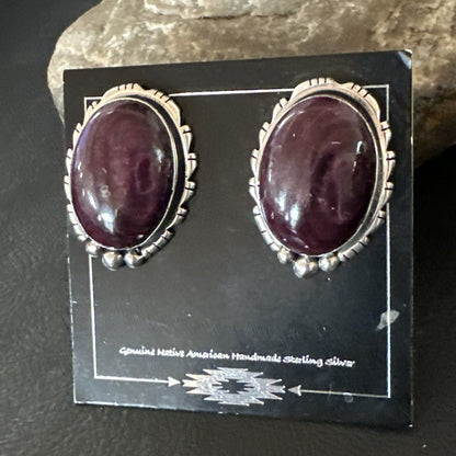 Purple Spiny Oyster Navajo Sterling Silver Stud Post Earrings 1" 18740