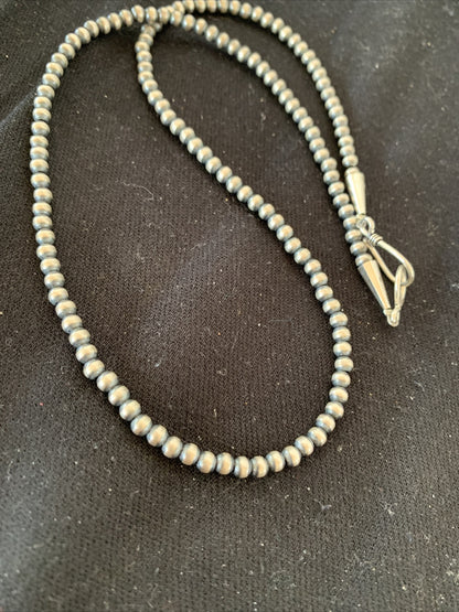 4mm Sterling Silver Beads Navajo 18" Hook Eye Cone Necklace
