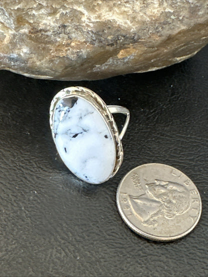 Navajo White Buffalo Turquoise Ring Sterling Silver Sz 8.5 19766