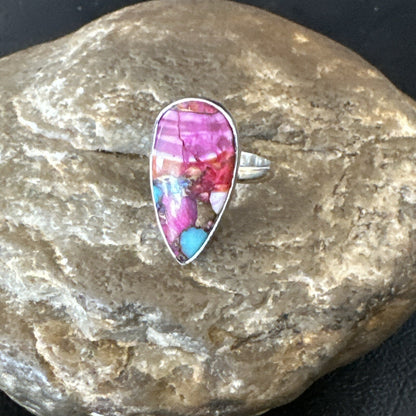 Blue Turquoise Spiny Oyster Southwestern Sterling Silver Ring Size 7 18425