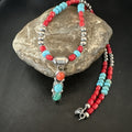Multicolor Turquoise Coral Navajo Cluster Pendant Necklace | Sterling Silver | Authentic Native American Handmade | 19654