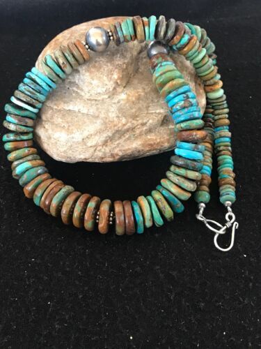 Blue Green Turquoise Navajo Pearls Sterling Silver Necklace 20” 08579
