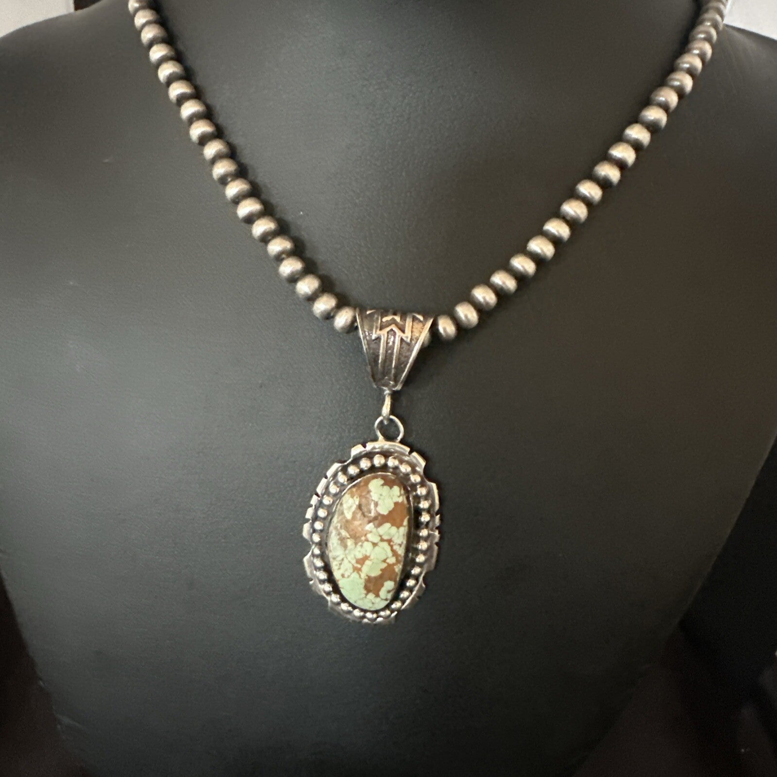 Blue Turquoise#8 Pendant Navajo Pearls Sterling Silver Necklace 18690