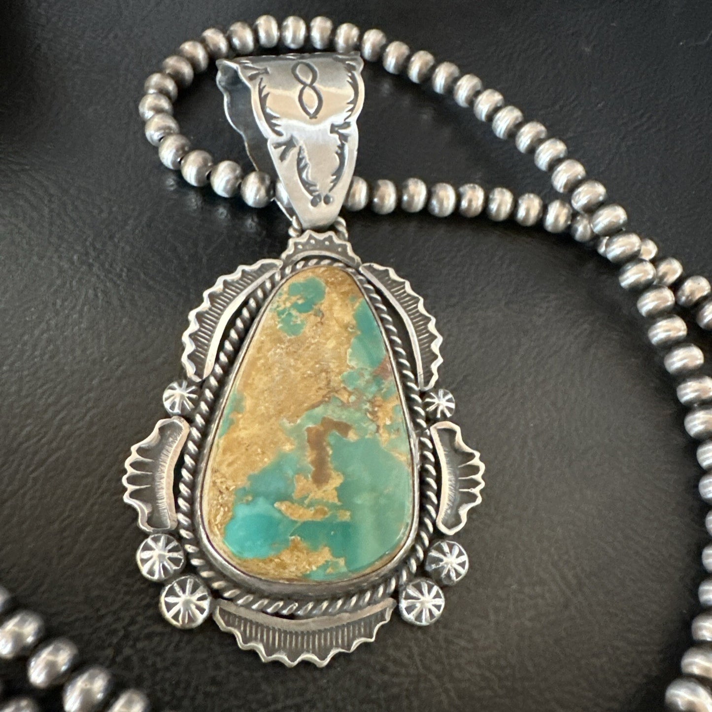 XL Green Royston Turquoise Pendant Navajo Sterling Silver Necklace 18224