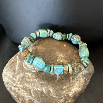 Mens Womens Blue Green Turquoise Stretch Stone Friendship Bracelet 7" 18857