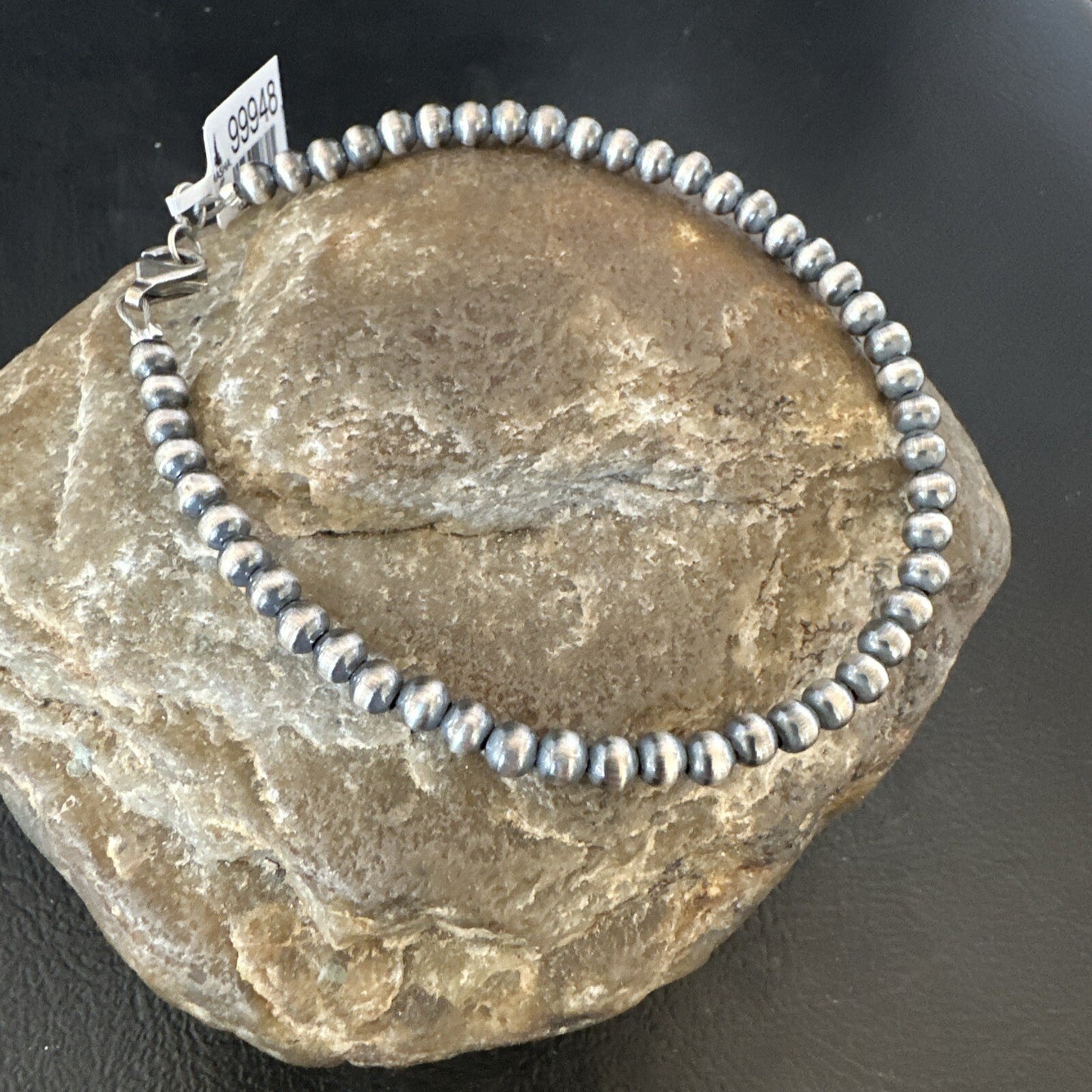 Native American Navajo 4mm Beads 8” Sterling Silver Bracelet 90408