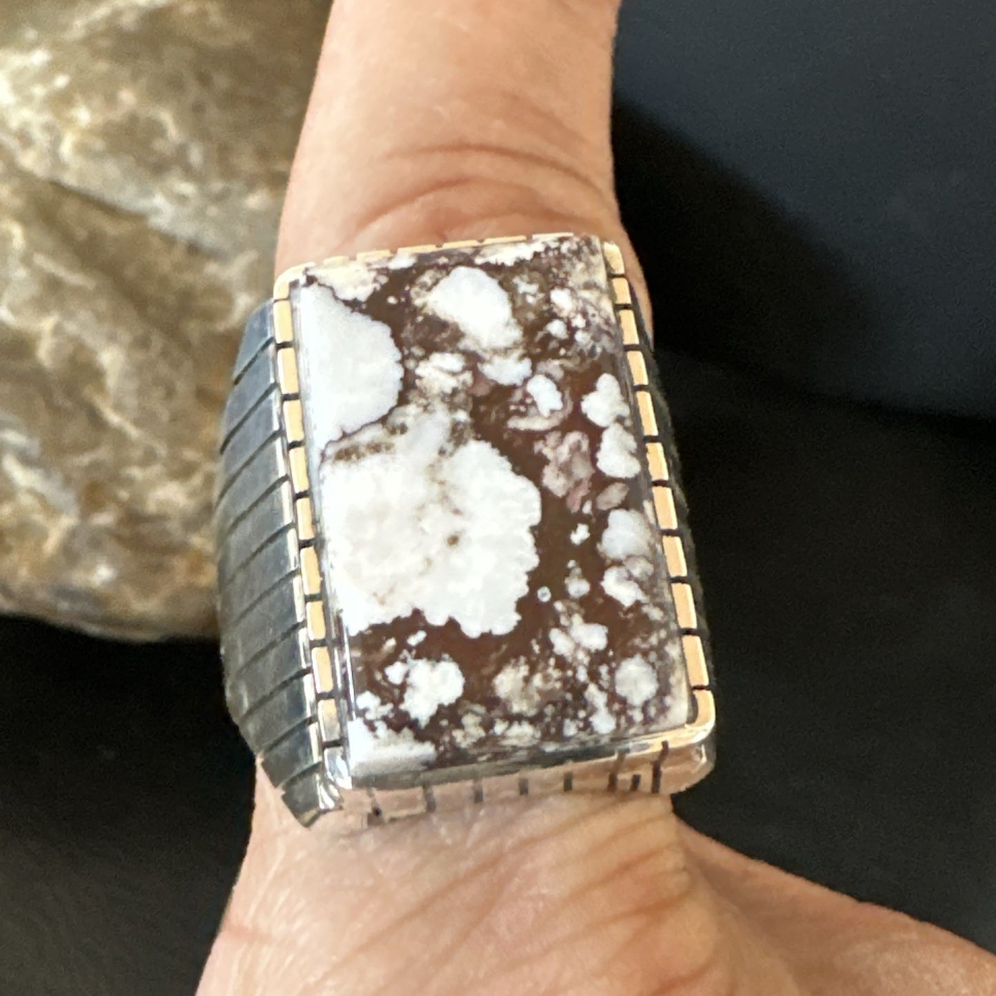 Mens Wild Horse Turquoise Navajo Sterling Silver Ring Sz 13.5 19409
