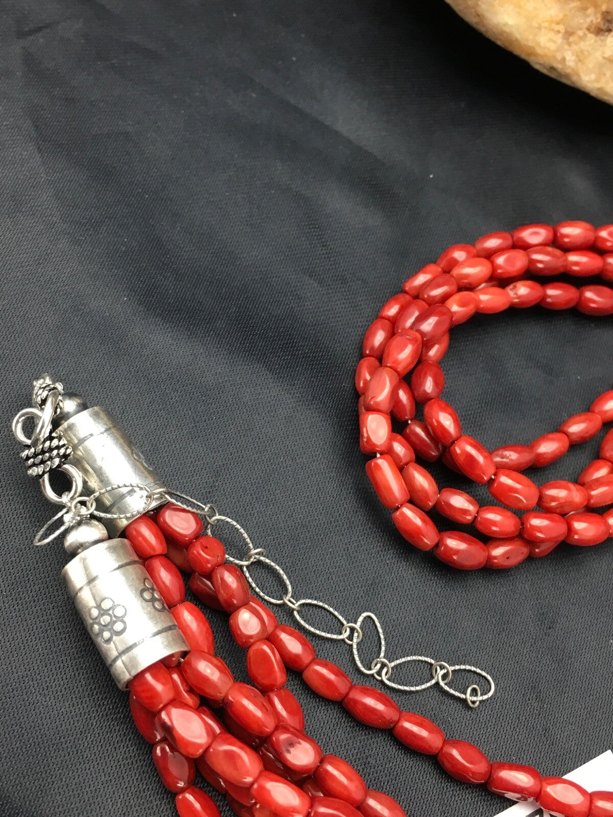 Red Bamboo Coral 4 Strand Navajo Sterling Silver Necklace 21" 02875