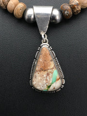 Green Turquoise Picture Jasper Navajo Necklace | Sterling Silver | Authentic Native American Handmade | 02611