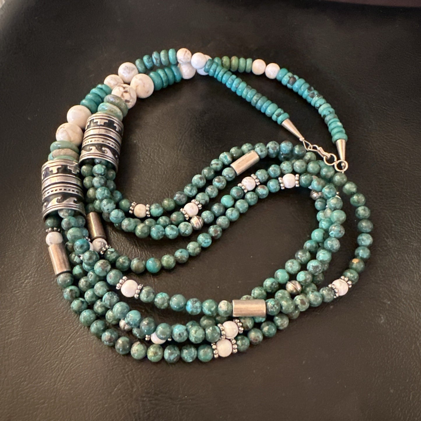 Tommy & Rosita Singer T R Sterling Silver Turquoise 4 Strand Necklace 30” 19758