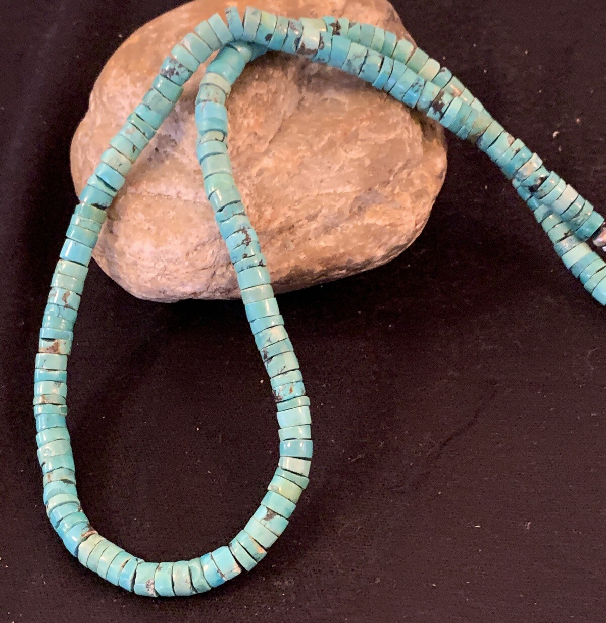 Navajo Turquoise 7mm Heishi Sterling Silver Bead Necklace 24"