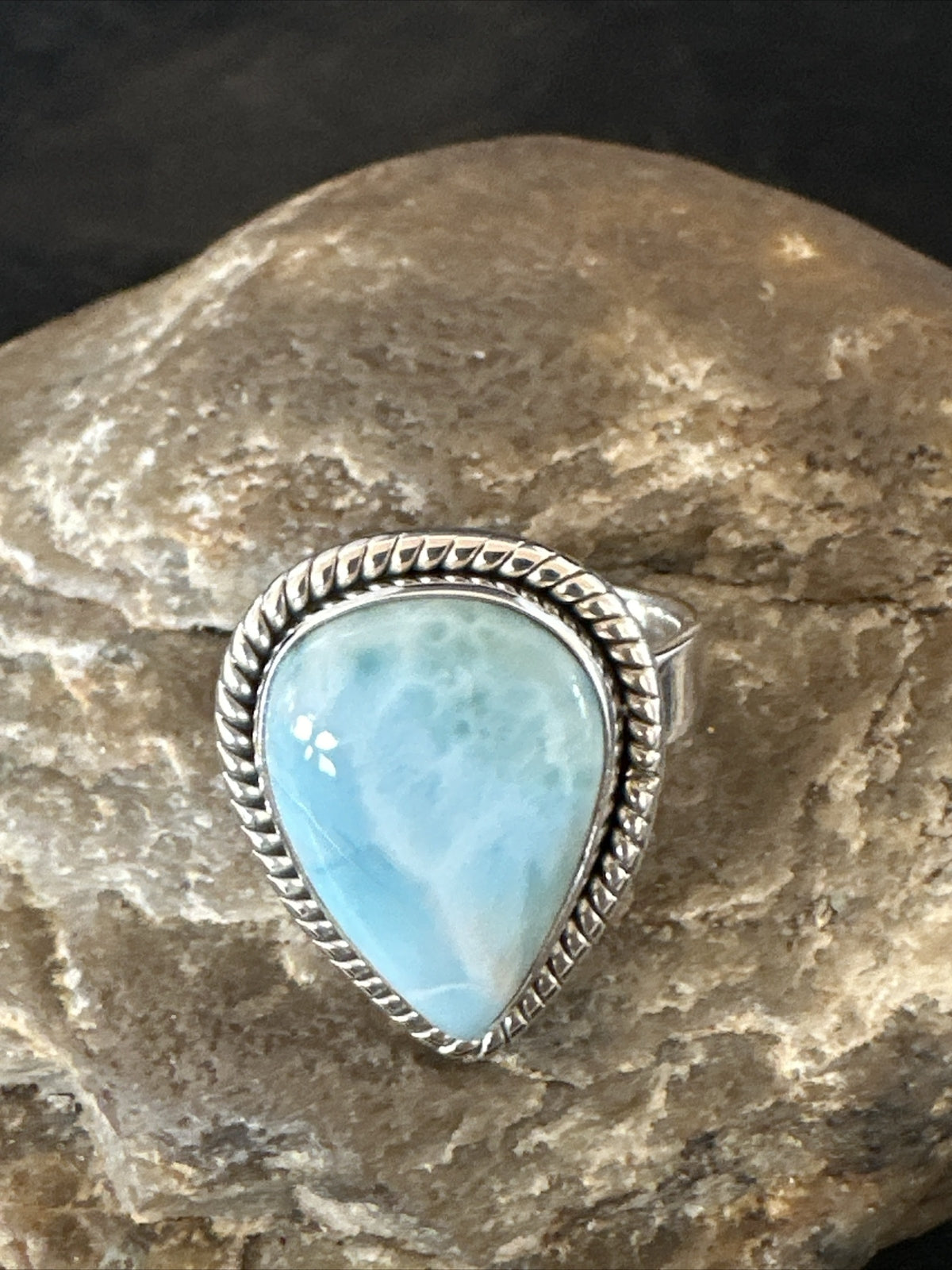 Womens Blue Larimar Navajo Sterling Silver Ring Size 9 17675