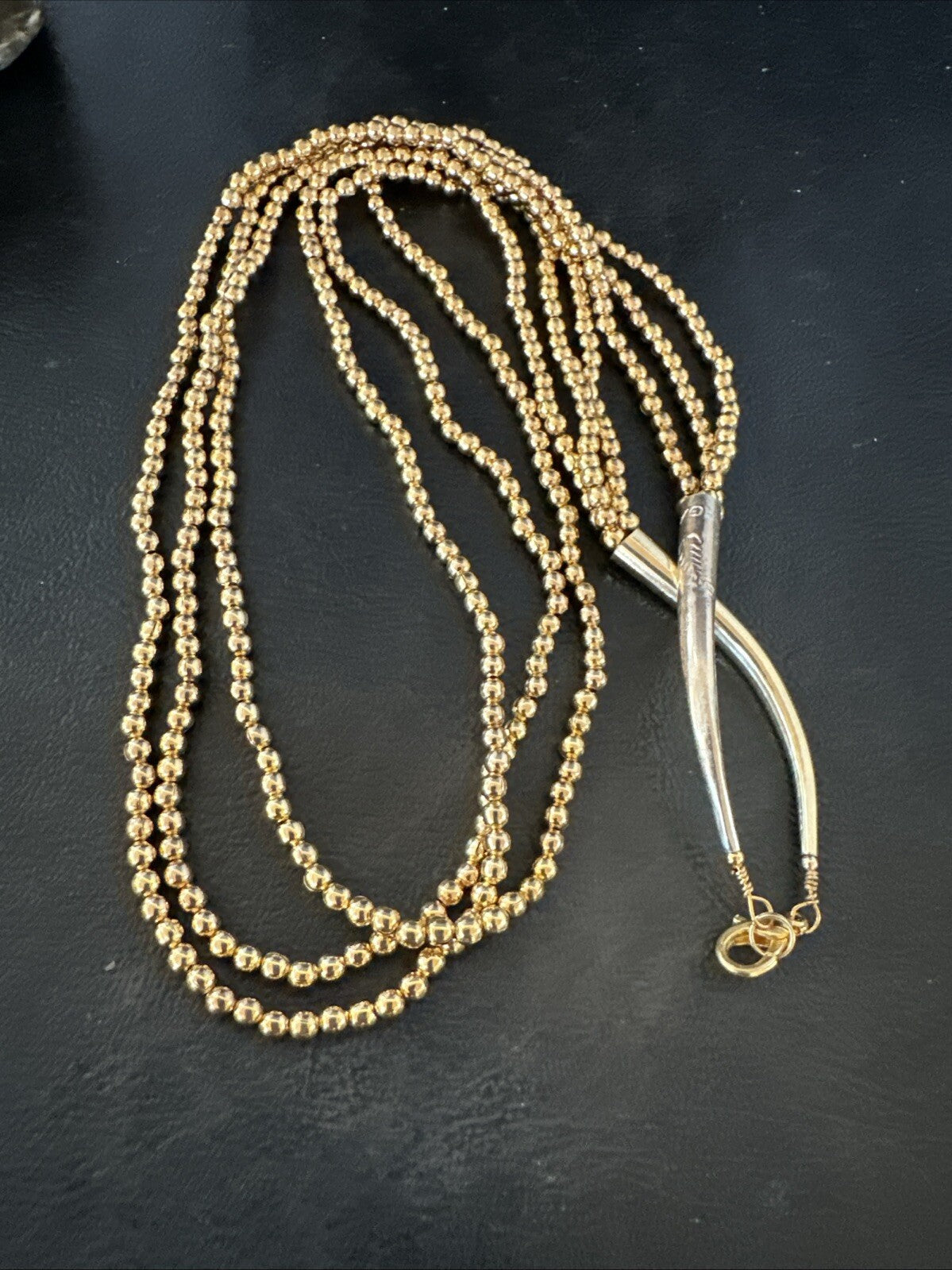 Gold Filled 3 Strand Bead Sterling Silver Necklace 24” 18647