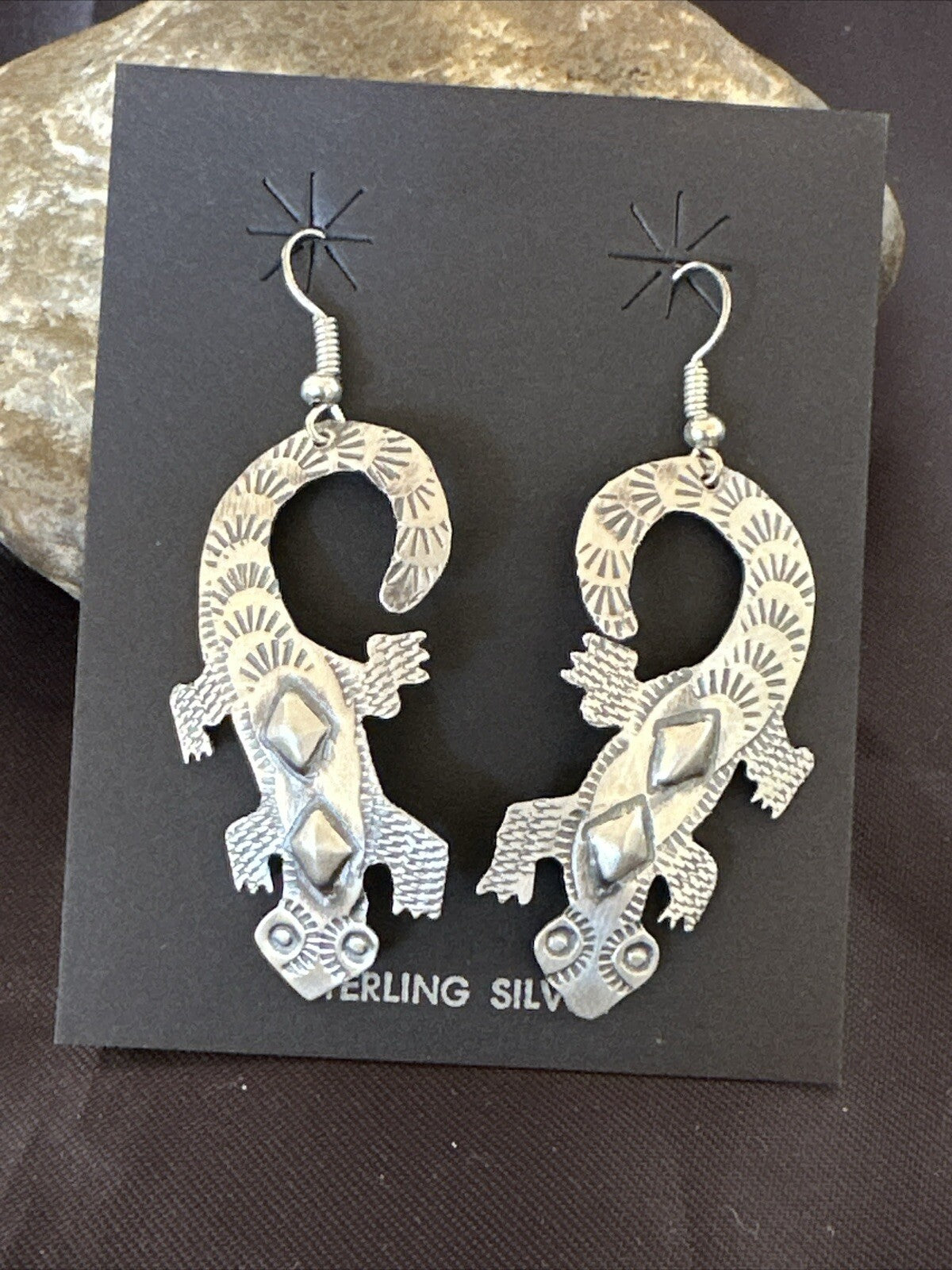 Popular Gecko Navajo Stamped Sterling Silver Stamped Handmade Earrings 17952