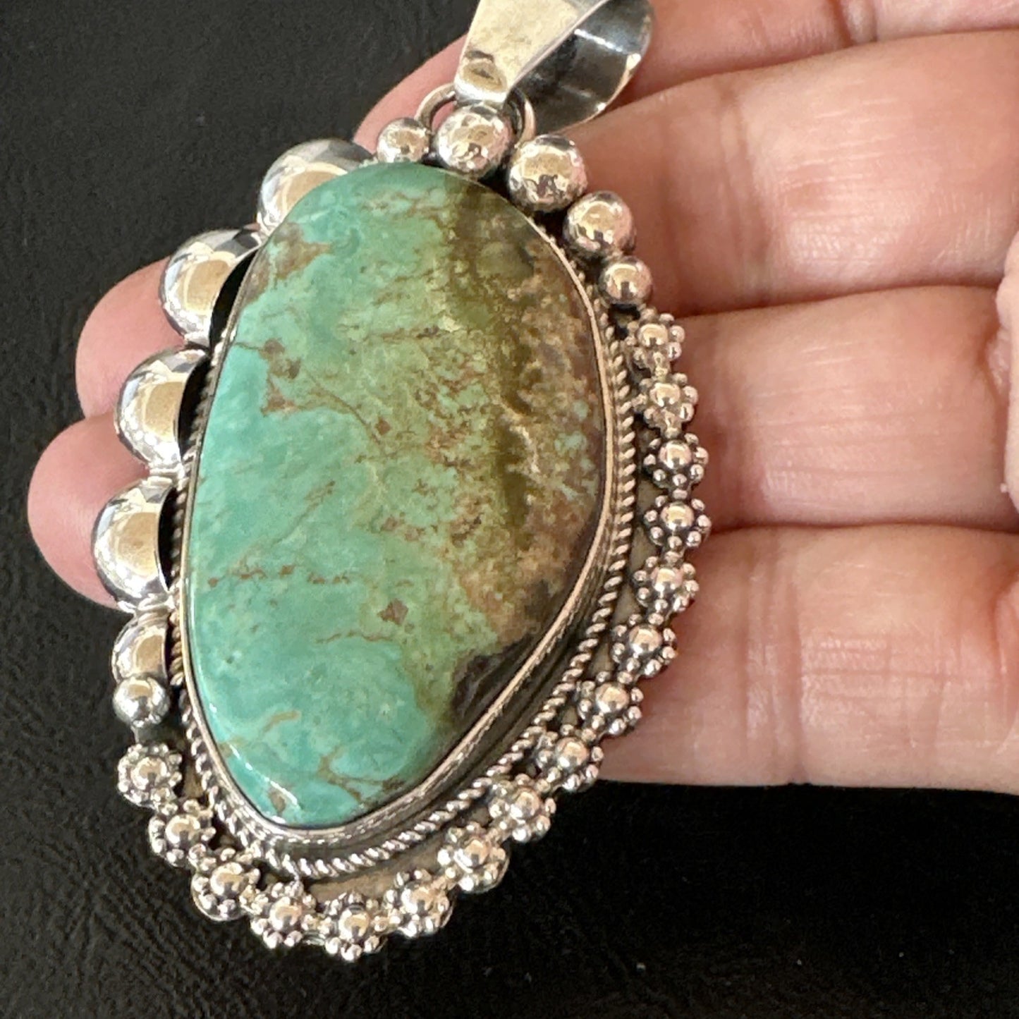 Men Women Green Royston Turquoise Pendant Navajo Sterling Yazzie 19523
