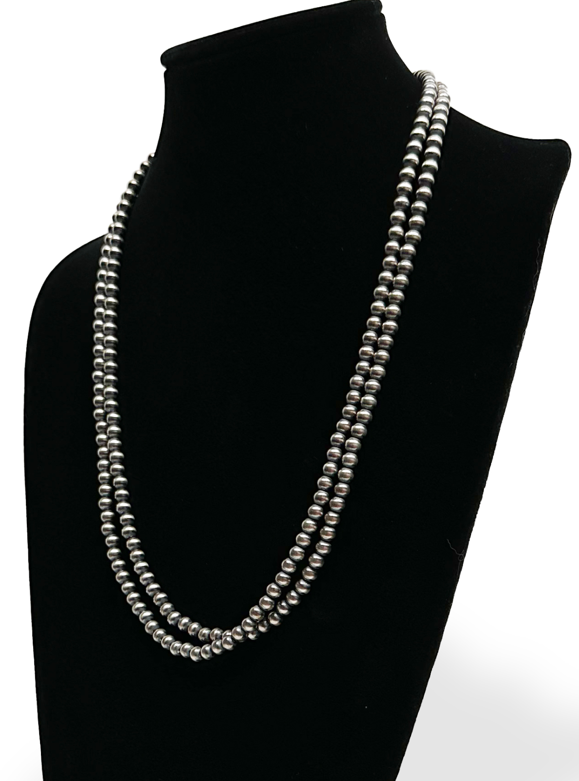 Native American 6mm Sterling Silver Navajo Pearls 50" Single Strand Necklace