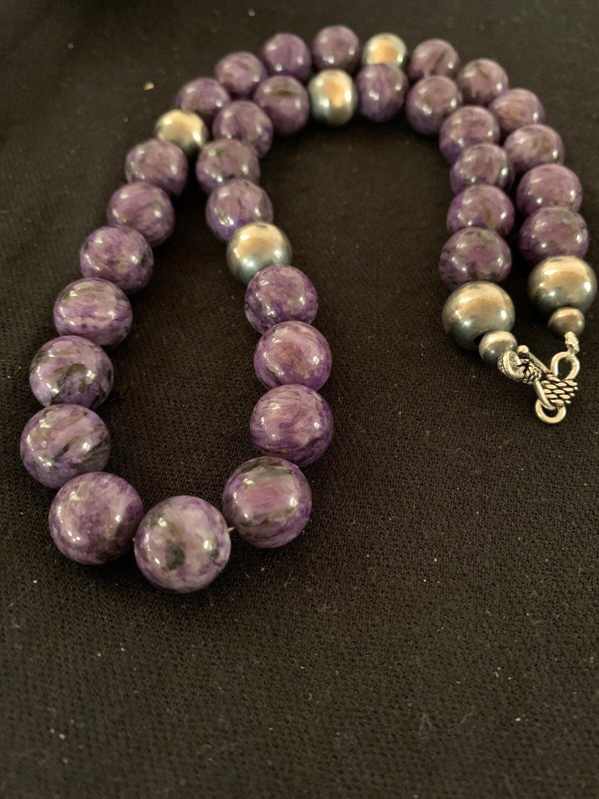 Purple Stone Bead Navajo Pearls Sterling Silver Necklace 04660