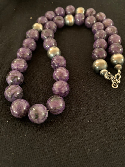 Purple Stone Bead Navajo Pearls Sterling Silver Necklace 04660