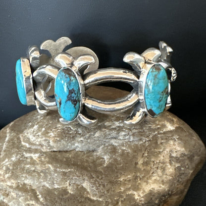 Tufa Cast Blue Turquoise 3 Stone Navajo Sterling Silver Cuff Bracelet 18572
