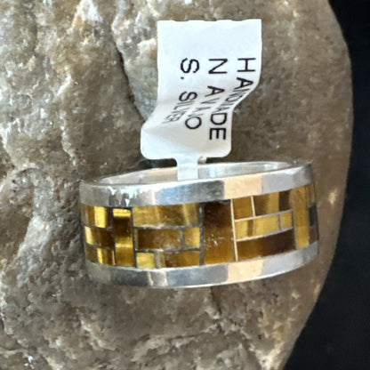Brown Mens Infinity Band Tigers Eye Navajo Sterling Silver Ring Size 11 19051