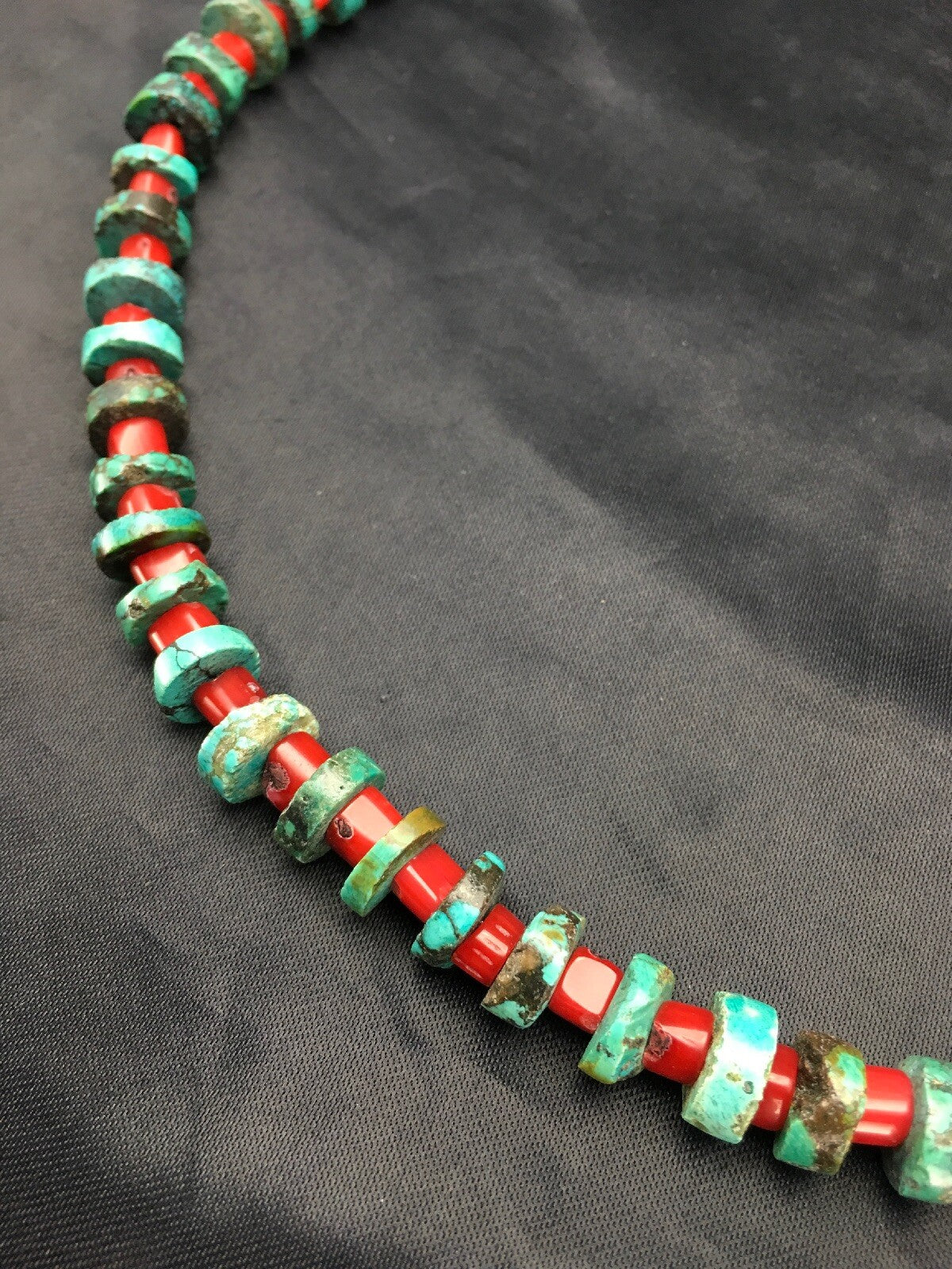 Turquoise Heishi 10 mm Bamboo Coral Sterling Silver Necklace