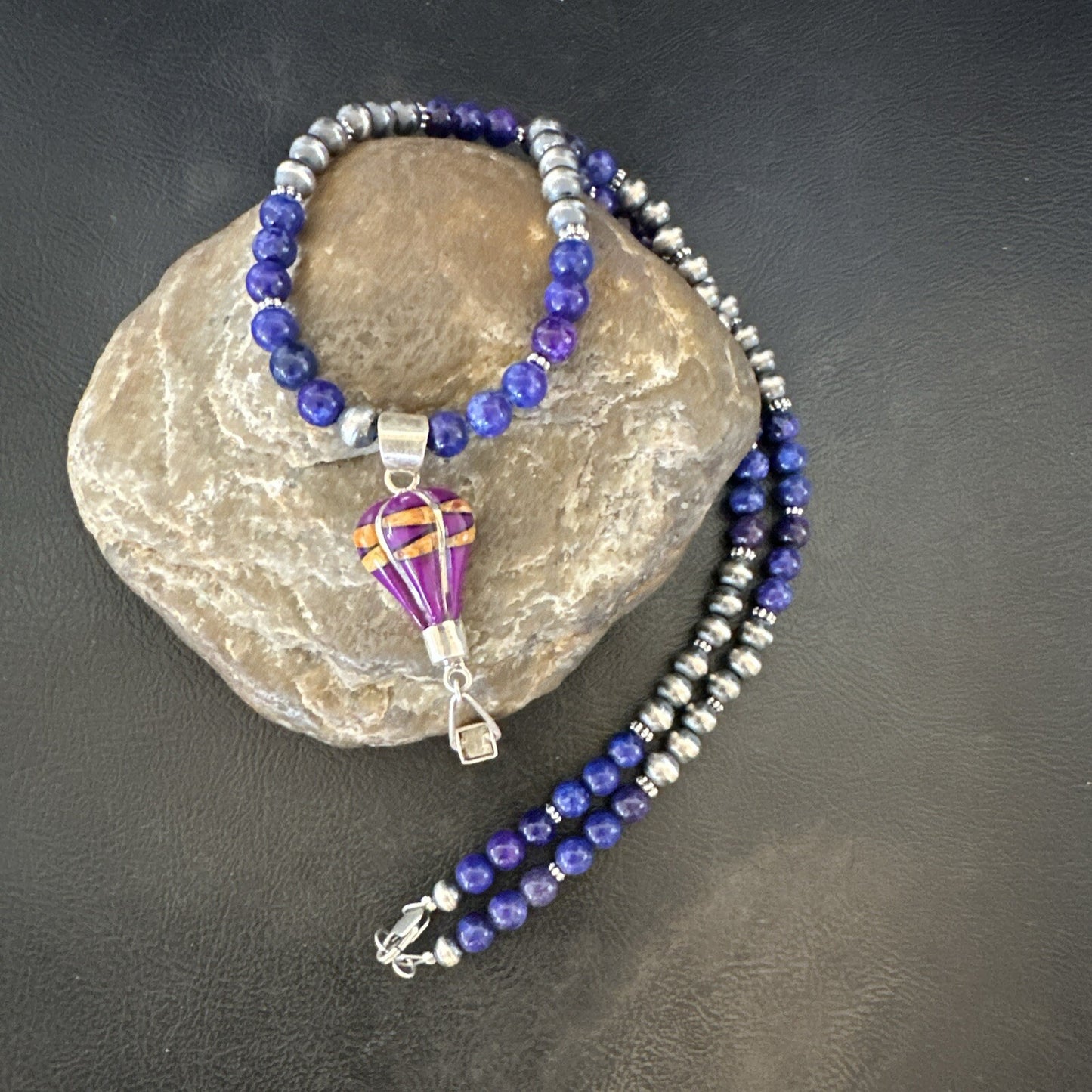 Balloon Orange Spiny Purple Pendant Navajo Sterling Silver Necklace 22" 18345