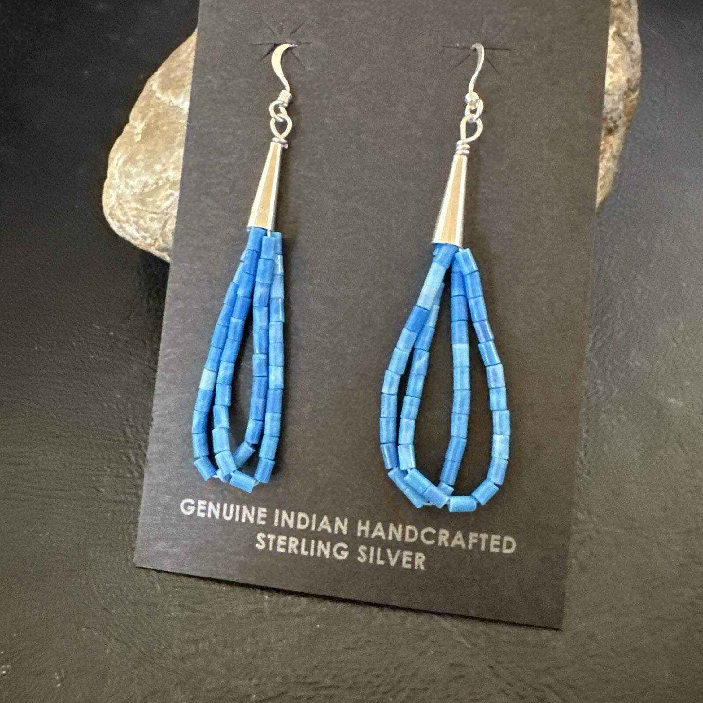 Blue Denim Lapis 2S Heishi Liquid Sterling Silver Dangle Earrings 17874