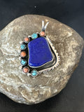 Blue Lapis Cluster Pendant Navajo Beads Necklace | Sterling Silver | Authentic Native American Handmade | 18754